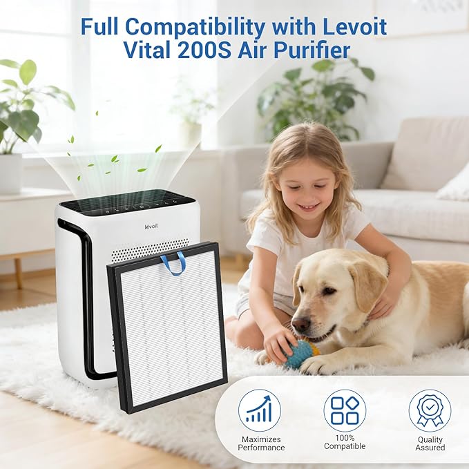 2 Pack Vital 200S Replacement Filter Set, H13 True HEPA Filter with High-Efficiency Activated Carbon, Compatible with LEVOIT Vital 200S & 200S-P Air Purifier, 200S-RF, LRF-V201-WUS, White