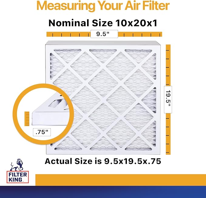 Filter King 10x20x1 Air Filter (MERV 13) (6-Pack) Dust & Allergy Control AC Furnace Filters, MADE IN USA, HVAC, Pleated, Electrostatic (Actual Size: 9.5 x 19.5 x .75)