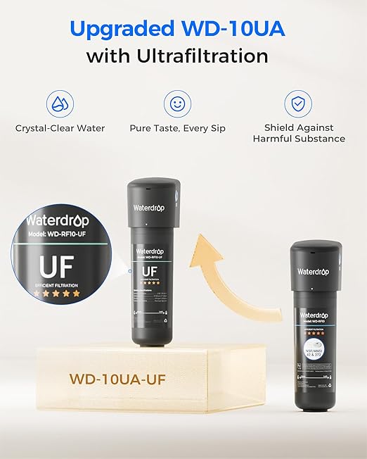Waterdrop 10UA-UF 0.01 μm Ultra Filtration Under Sink Water Filter System, 1 Year, Reduces Lead, Chlorine, Bad Taste & Odor, Direct Connect to Kitchen Faucet, USA Tech
