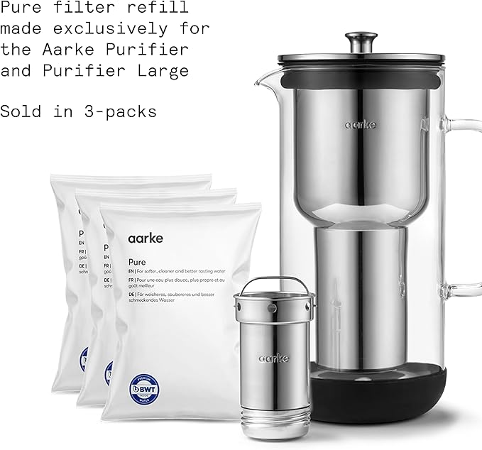 Aarke Pure Filter Refill Granules - Reduces Heavy Metals for Clean Water, Eco-Friendly, 8-Week Performance, Compatible With Purifier Pitchers (3 Pack)