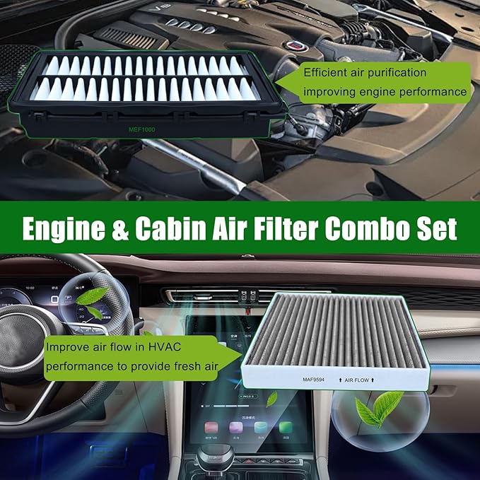 Cabin and Engine Air Filter Set for 2022-25 Tucson, 2023-25 Sportage,2021-25 Santa Fe, 2021-25 Sorento, 2022-25Santa Cruz, 2021-25 K5, Replace 28113L1000, 97133L1000, CF12820, CA12816(Not for Hybrid)