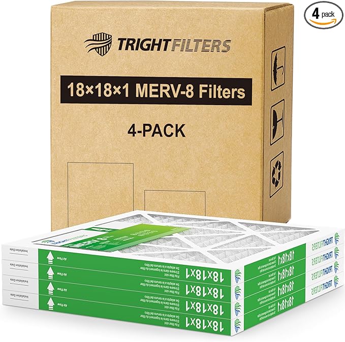 18x18x1 Air Filter 4 Pack, MERV 8 Pleated Dust Defense Air Filters Replacement Air Conditioner HVAC AC Furnace Filter, Durable and Lightweight