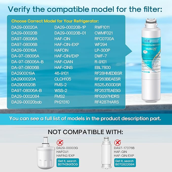 ICEPURE Alkaline DA29-00020B Refrigerator Water Filter Replacement for Samsung HAF-CIN/EXP HAF-CIN, DA29-00020A/B, DA29-00020B-1, 46-9101, RF28HMEDBSR, RF263BEAESR, HDX FMS-2, Enhances PH, 1Pack