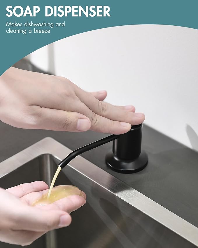 GIMILI Matte Black LED Kitchen Faucet with Soap Dispenser, Modern Single Handle Spring Kitchen Sink Faucets with Pull Down Sprayer