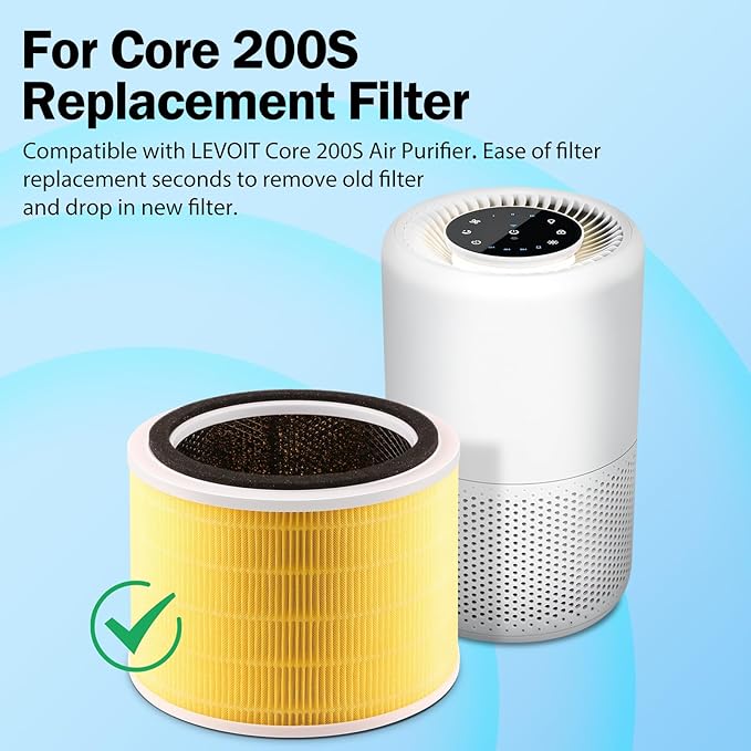 Core 200S Replacement Filter for LEVOIT Core 200S Core 200S-P Smart WiFi Air Purifier, 3 Stages Ture HEPA Filter Compare Part# Core 200S-RF, 2 Pack