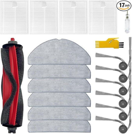 Replacement Parts for roborock Q7 M5 / Q7 M5+ / Q7 L5 / Q7 L5+ Robot Vacuum Cleaner Accessories Kit 17 Packs 1 Main Brush, 4 Filters, 6 Side Brushes, 6 Mop Cloths