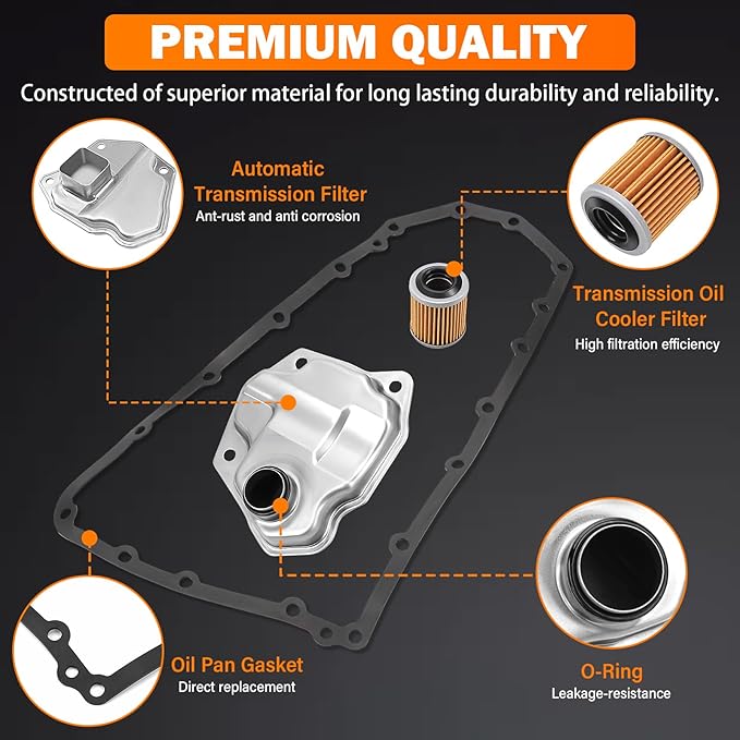JF011E RE0F10A CVT Transmission Filter Kit with Oil Cooler Filter & Pan Gasket for Nissan Altima Rogue Sentra, Mitsubishi Lancer Outlander, Jeep Compass Patriot, Dodge Caliber, Replaces 31728-1XF03