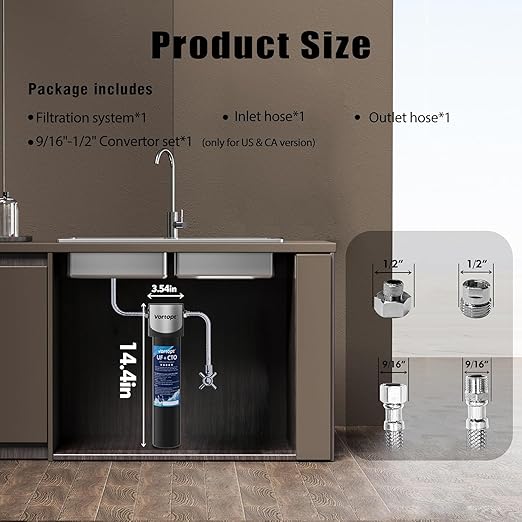 Vortopt Q5-UF-M Under Sink Water Filter System,Reduces Chlorine,Lead,Bad Taste & Odor,Under Counter Water Filter Direct Connect to Kitchen Faucets,NSF/ANSI 372/42 Certified,1.5 Year.