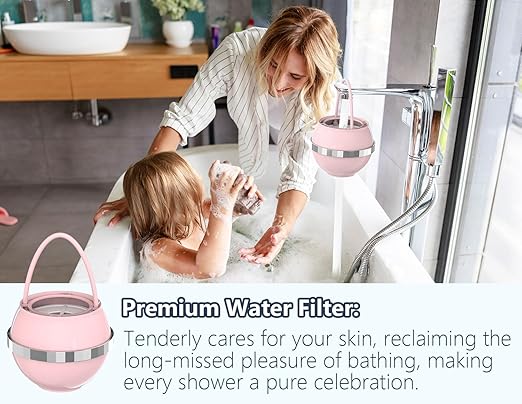 Bathtub Water Filter for Tub with Overflow,2,500 Gallons of Filtration,8 Stages Bath Filter,Remove contaminants,Chlorineand Fluoride,Hardwater Softener,BPA Free(Upgrade Version),Pink