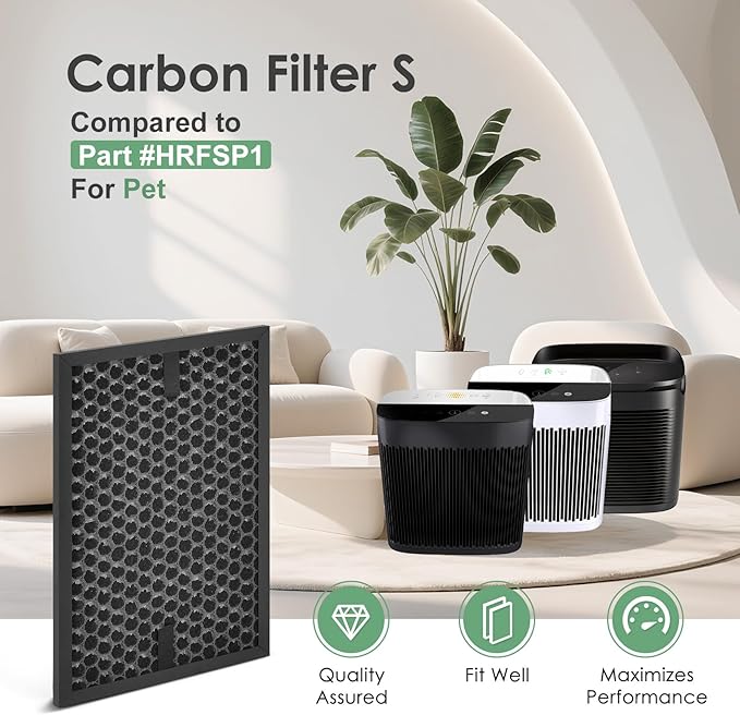 HRFSC1 VOC Filter S Compatible with Honeywell Air Purifier Filter S HPA3000 PowerPlus and HPA5000 Insight Model HPA3100/3200/3300/5100/5200/5300, Carbon 6-Pack