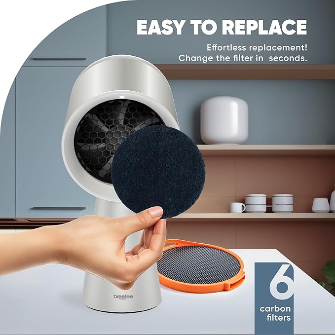 Breetee Carbon Filters Set - 6 Pack Replacement Filters for Breetee Portable Range Hoods - Efficient Odor Removal - 4,7 IN Circle Charcoal Filter for Range Hood Black