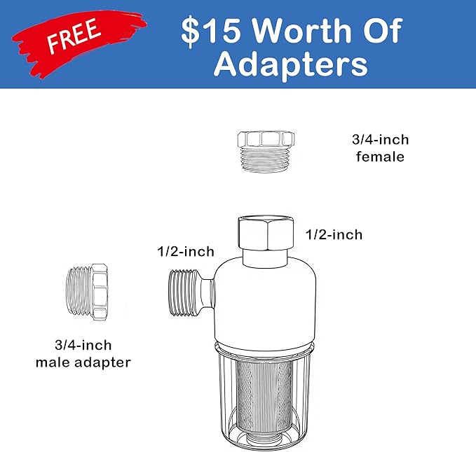 Washing Machine Water Filter, 40 Micron Reusable Brass Inline Sediment Filter, Anti-Scale Hose Pre-Filter for Water Heater, RV, and Toilet Bidet (T Port)