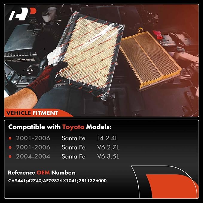 A-Premium Engine Air Filter Compatible with Hyundai Santa Fe 2001 2002 2003 2004 2005 2006, 2.4L 2.7L 3.5L