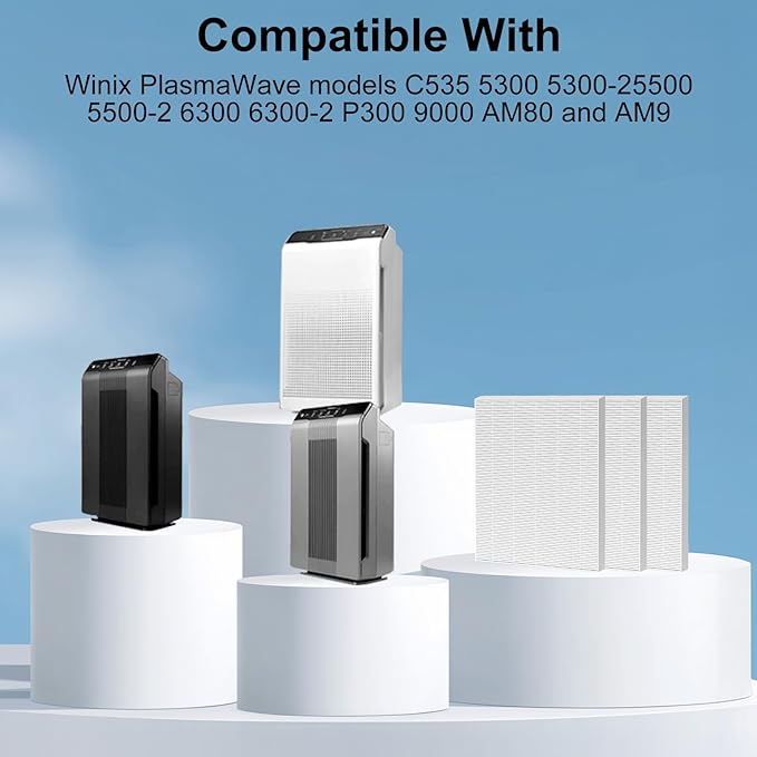True High Efficiency C535 Replacement 115115 Filter A Compatible with Winix PlasmaWave C535, 5300-2, 6300-2, 5300, 6300, P300, AM90, 9000, 5000, 5000B, C909, 9800, 2 x Filters + 8 x Carbon Pre-Filters