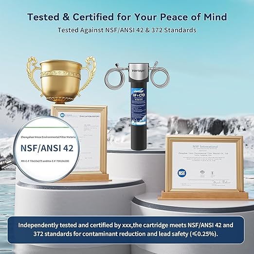 Vortopt Q5-UF-M Under Sink Water Filter System,Reduces Chlorine,Lead,Bad Taste & Odor,Under Counter Water Filter Direct Connect to Kitchen Faucets,NSF/ANSI 372/42 Certified,1.5 Year.