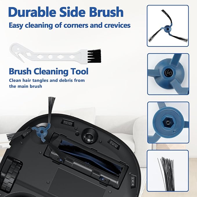 24 Pack X10 Pro Omni Replacement Parts for Eufy X10 Pro Omni Robotic Vacuum Cleaner Accessories Kit, 2 Roller Brushes, 4 HEPA Filters, 8 Mop Cloths, 8 Side Brushes, 2 Cleaning Brushes