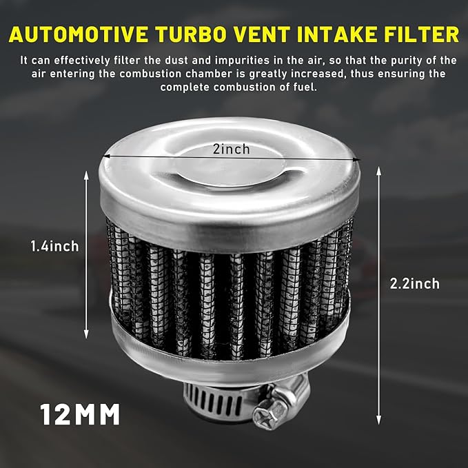 12mm Mini Air Filter, Universal Motor Cold Air Intake Filter Breather, Auto Turbo Vent Intake Filter Cleaner, Crankcase Breather Car Accessories for Motorcycle Engine Parts (Carbon Fiber)