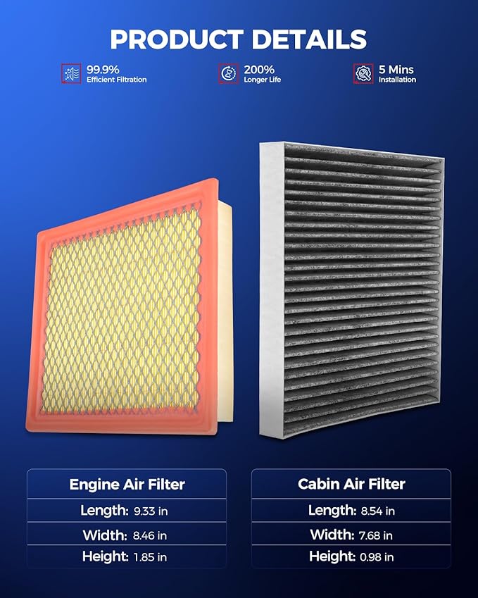 KAX Engine & Cabin Air Filter Kit, Replacement for Dodge Journey 2009-2020 2.4L, Replace# CA10516 CF10729