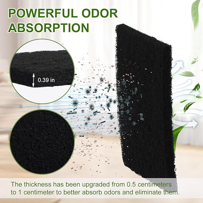Double Thickness 10 Pack Cat Litter Box Charcoal Filters, 6.4 x 4.5Inches Replacement Odor Control Air Filters for Van Ness Cat Litter Box(VN Filters)