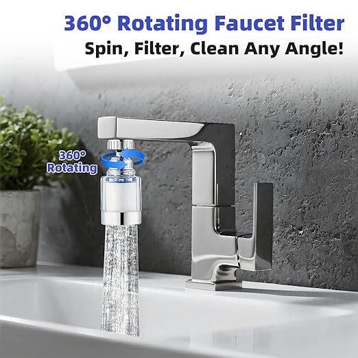 3 Pack Sink Water Filter Faucet, Universal 360 ° Rotating Bathroom Sink Filter, Kitchen Faucet Water Filter Removes Chlorine Fluoride Heavy Metals Hard Water for Home Bathroom Kitchen (Blue)