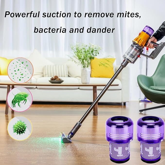2 Pack V12 Filter Replacements for Dyson V12 Slim Vacuum Filter, Absolute Vacuum Cleaner Filter for Dyson V12 Detect Slim Vacuum, V12 Detect Slim Filter Replacement Compare to Part 971517-01 (Purple)