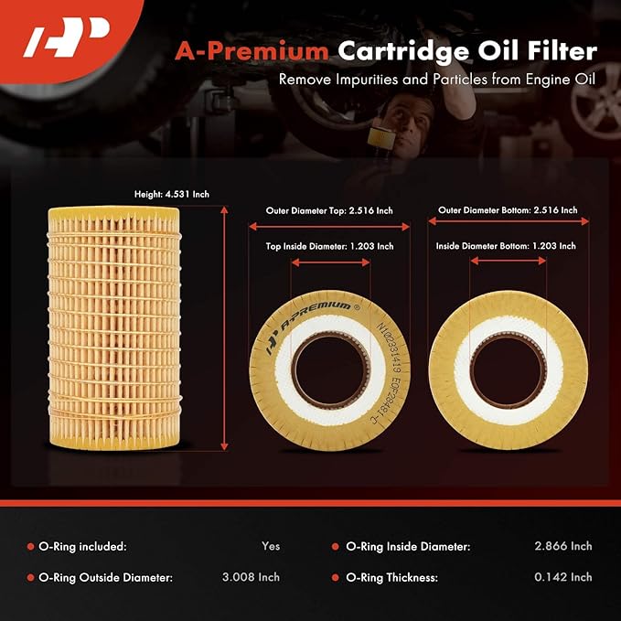 A-Premium 10K Miles Protection Oil Filter Compatible with Mercedes-Benz C230/240/250/280/300/32 AMG/320/350/43 AMG/55 AMG, E280/300/320/350/430/500/55 AMG/550 & Chrysler & Dodge & Freightliner