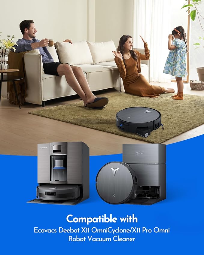 X11 OmniCyclone Accessories Kit for Ecovacs Deebot X11 OmniCyclone/X11 Pro Omni/T80S Omni/Yeedi S16 Plus Robot Vacuum, Deebot x11 Replacement Parts:2 Main Brush, 4 Roller Mop, 6 Side Brush, 4 Filter