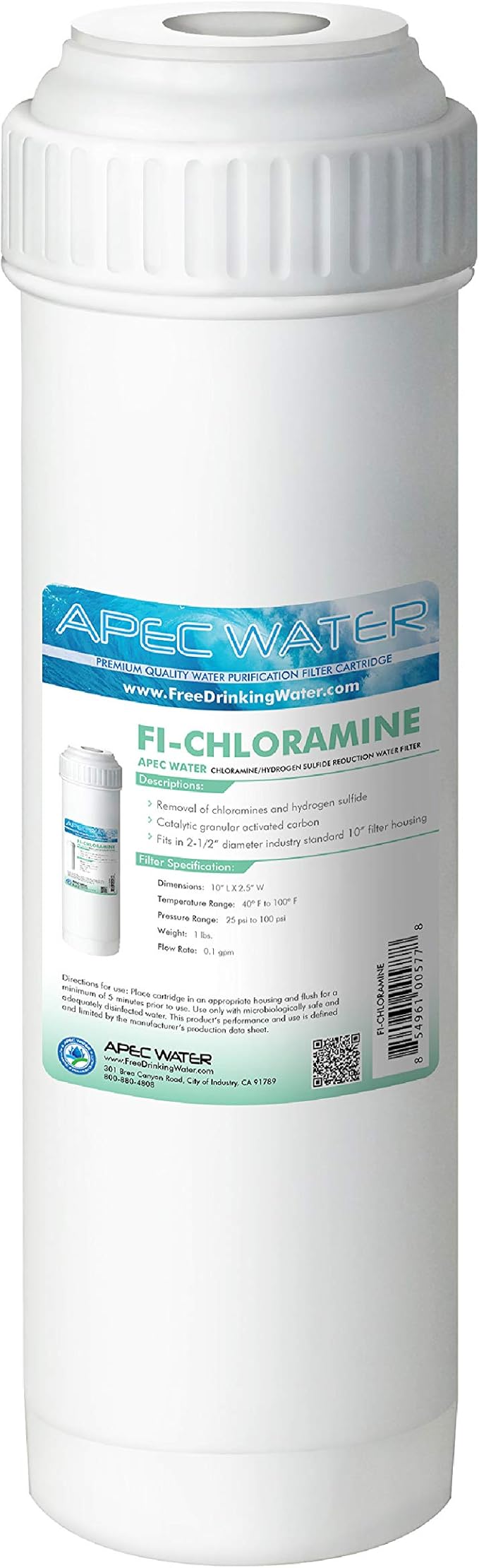 APEC Water Systems FI-CHLORAMINE Chloramine/Hydrogen Sulfide Reduction Water Filter with 10" Industry Standard Size (Replace RO 3rd Stage Filter)
