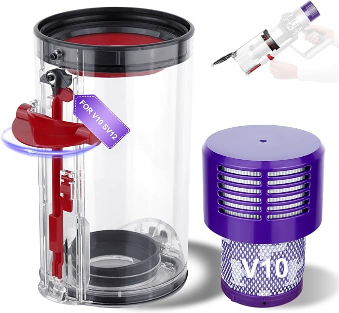 7.79in Large Bin Replacement and Filter for Dyson V10 SV12 Animal and Absolute Models, Large Bin No.969509-01 and Filter Part No. 969082-01 for Absolute/Animal/Animal Extar/Total Clean