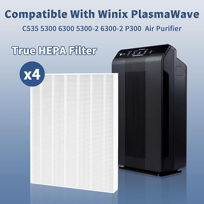 4 Pack 115115 Replacement Filter A Size 21 Compatible with Winix PlasmaWave Air Purifier C535 5300 5300-2 5500 5500-2 6300 6300-2 P300 AM90 9000 5000 5000B C909 9800 by Funmit