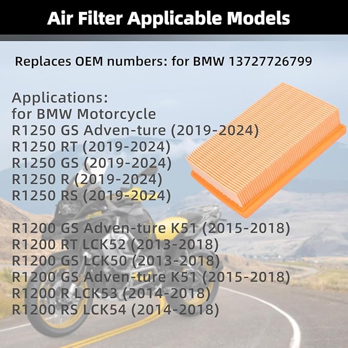 Air Filter for BMW R1250GS R1250 GS 2019-2024 R1200GS R1200 GS 2015-2018 R1200RT 2013-2018 R1250R R1250RS 2019-2024 R1200R R1200RS 2014-2018 13727726799 7915