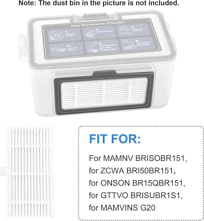Filters For MAMNV BR150/BR151 For ZCWA BR150/BR151 For ONSON BR150/BR151 For GTTVO BR150/BR151 Robot Vacuum Cleaner, Vacuum Cleaner Filters Replacement Kits (20PCS)