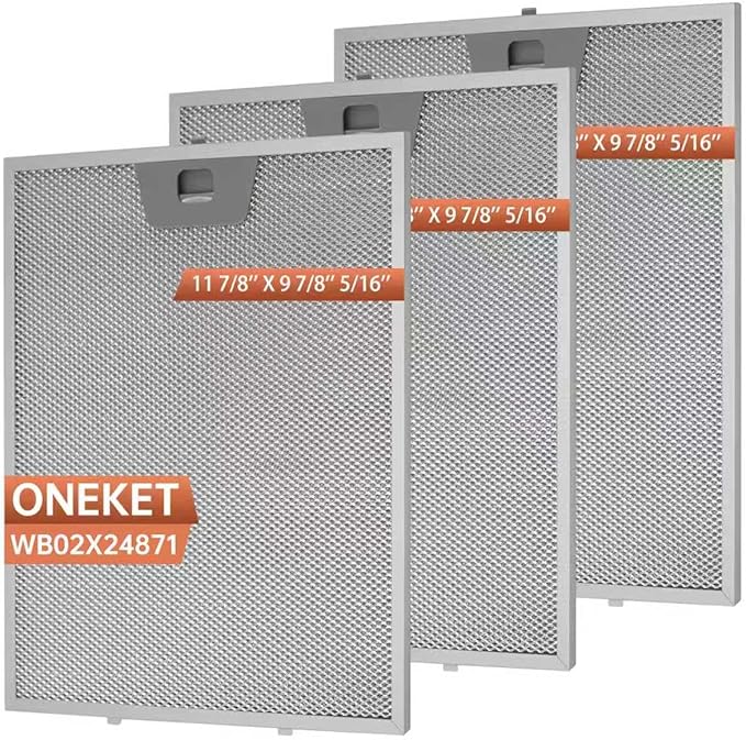 GE Range Hood Filter Replacement WB02X24871-3 Pack by oneket, 11-7/8"×9-7/8"×5/16" Metal Grease Filters, Compatible with GE JVW5361EJ1ES JVW5361EJ2ES JVW5361SJSS JVW5361BJ1TS