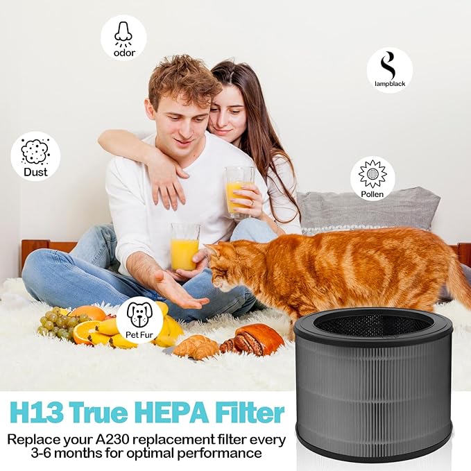 2 Pack A230 Filter Replacement Size O Compatible with Winix A230 A231 Air Purifier, True High Efficiency Replacement Filter Size O with Brush for Winix, Number 1712-0100-00