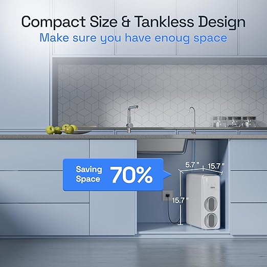 HBN Reverse Osmosis System, 600 GPD RO Water Filter System, 8 Stage Under Sink RO Water Filtration System with Faucet, 2:1 Pure to Drain, Reduces TDS, FCC Listed, White