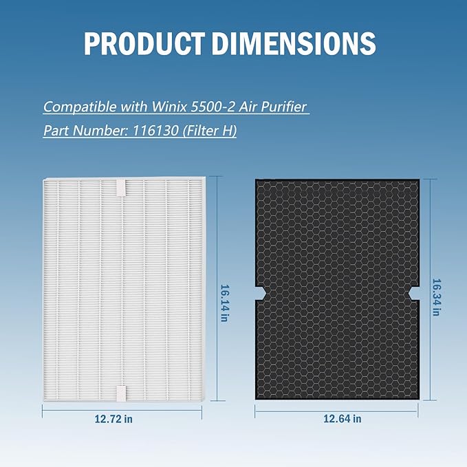 2 Set 116130 Replacement Filter H True HEPA Compatible with Winix 5500-2 and AM80 Air Purifier, (2 Pack HEPA Filter+2 Pack Activated Carbon Filter)