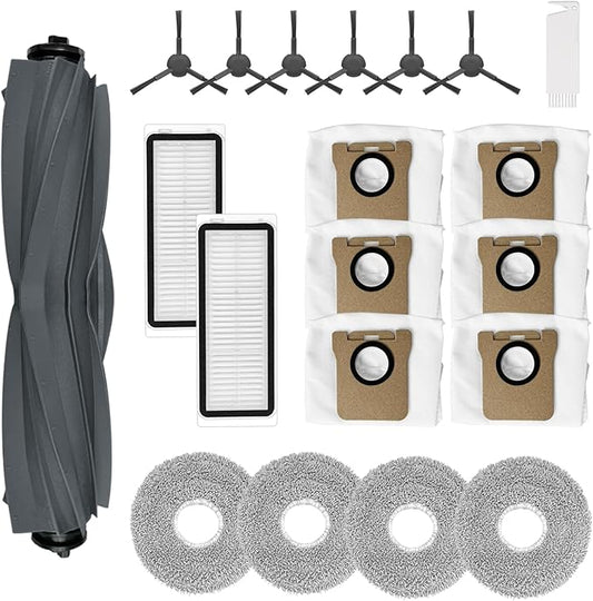20 Pcs Replacement Parts for Dreame L20 Ultra / L30 Ultra Robot Vacuum Cleaner Accessories Kit, 1 Main Brush 2 Hepa Filters 4 Mop Pads 6 Vacuum Bags 6 Side Brushes, 1 Cleaning Brush