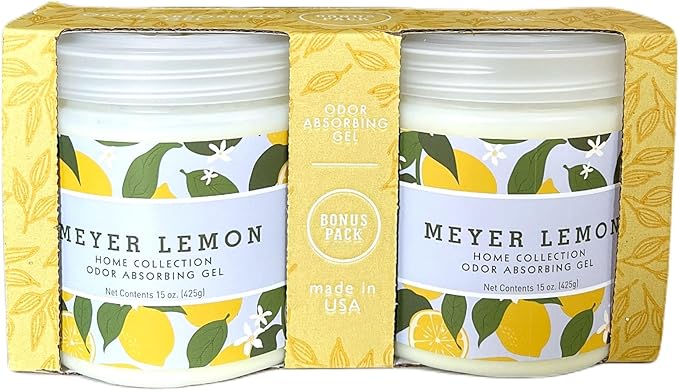 Home Fragrance Odor Absorbing Gel - Air Freshener Absorbs and Eliminates Odors in Bathrooms, Cars, Boats, RVs - Made with Essential Oils - Meyer Lemon (Pack of 2)