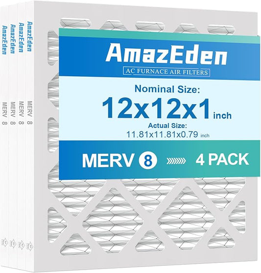 12x12x1 Air Filter 4 Pack MERV 8 Furnace HVAC AC Pleated Air Filters for Home Dust Defense Replacement Filters MPR 600 FPR 5 (Actual Size: 11.81"x11.81"x 0.79")