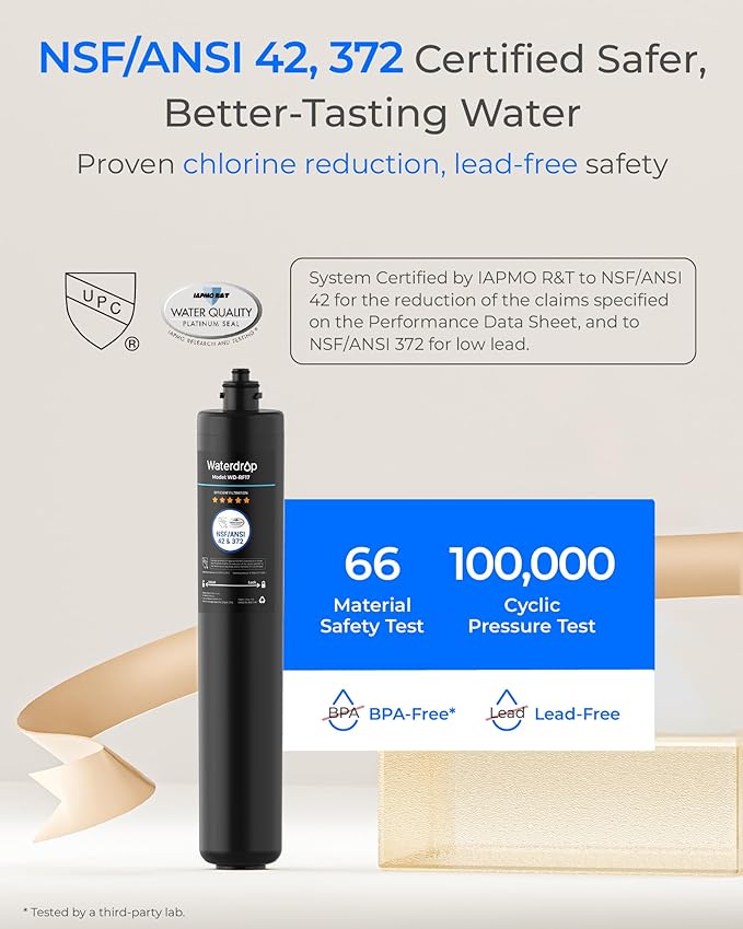 Waterdrop RF17 Replacement Filter Cartridge For 17UA/17UB Under Sink Water Filter, Reduces PFAS, PFOA/PFOS, Lead, Chlorine, Bad Taste & Odor, NSF/ANSI 42 Certified, 24K Gallons High Capacity