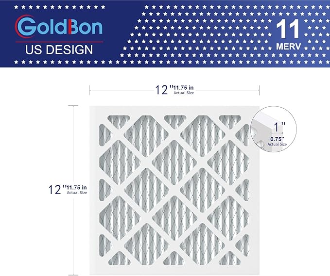 12x12x1 Air Filter 4 Pack MERV 11 MPR 1000 FPR 7- GoldBon AC Filter USA Design- Electrostatic Pleated Air Conditioner HVAC AC Furnace Filters for Pollen, Smoke,Pet Dander