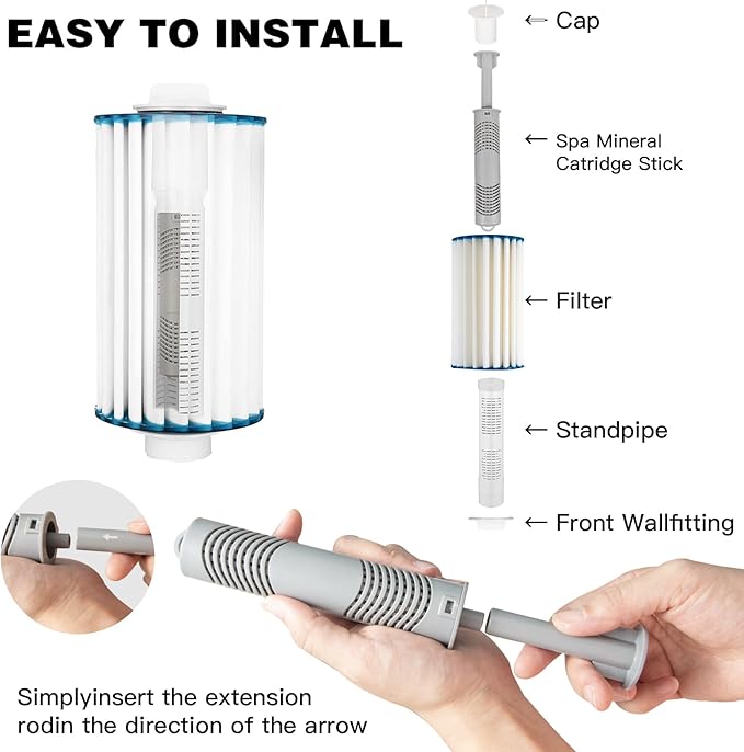 Hot tub Mineral Stick - hot tub Mineral Stick Inserts Filter Cartridge for 8 Months of Continuous Use - Supply for Fresh, Crystal Clear Hot Tubs （Grey, 2-Pack）