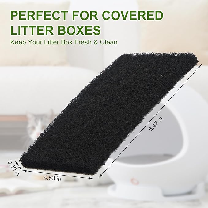 Double Thickness 10 Pack Cat Litter Box Charcoal Filters, 6.4 x 4.5Inches Replacement Odor Control Air Filters for Van Ness Cat Litter Box(VN Filters)