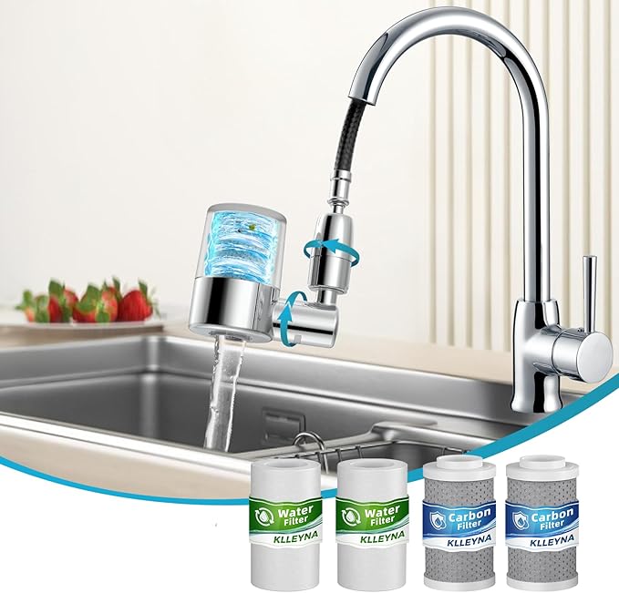KLLEYNA Pull-Down Faucet-Mount Water Filters - (22 Adapters) Swivel 720° Sink Tap Filtration, ACF Reduce 99% Chlorine for Great Taste, 528 Gallon Purifier Kitchen/Bathroom,High Pressure 2-Mode Spray