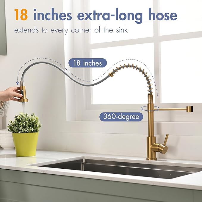 GIMILI Kitchen Faucet with Pull Down Sprayer Single Hole Stainless Steel Sink Faucet, Suitable for Farmhouses, RV, Laundry Room, Outdoor, and Campers. Llave para fregadero de cocina Brushed Gold