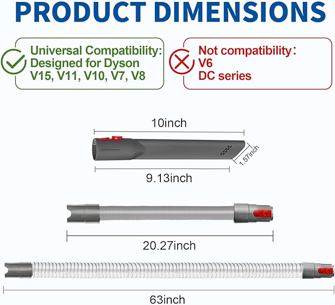 Attachment Kit - Extension Hose and Crevice Tool Compatible with Dyson G5 GEN5 V15 V12 V11 V10 V7 V8 Absolute Animal Motorhead Trigger Model