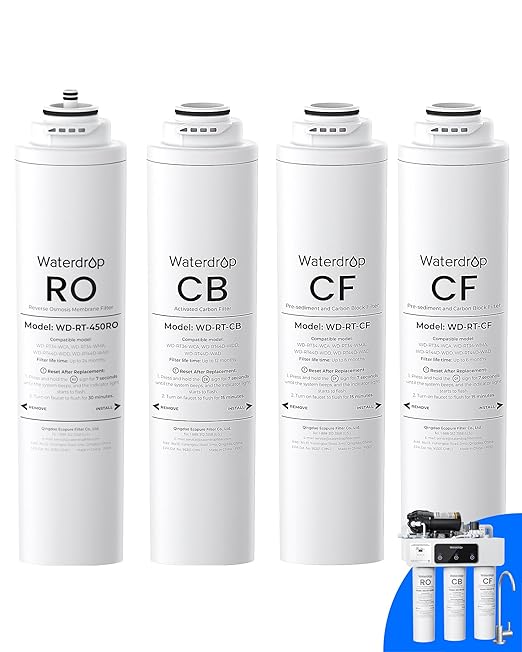 Waterdrop 𝐓𝟑-𝐑𝐂𝐎 Filter, Replacement for Waterdrop 𝐓𝟑-𝐂 Tankless Reverse Osmosis Water Filter (𝐂𝐅*𝟐 + 𝐂𝐁*𝟏 + 𝐑𝐎*𝟏)