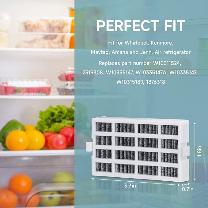 6 Pack W10311524 Air Filter Replacement for Whirlpool Kenmore Refrigerator Compatible with Fresh Flow Refrigerator Air Filter, Reduce Odors with Activated Carbon Filter