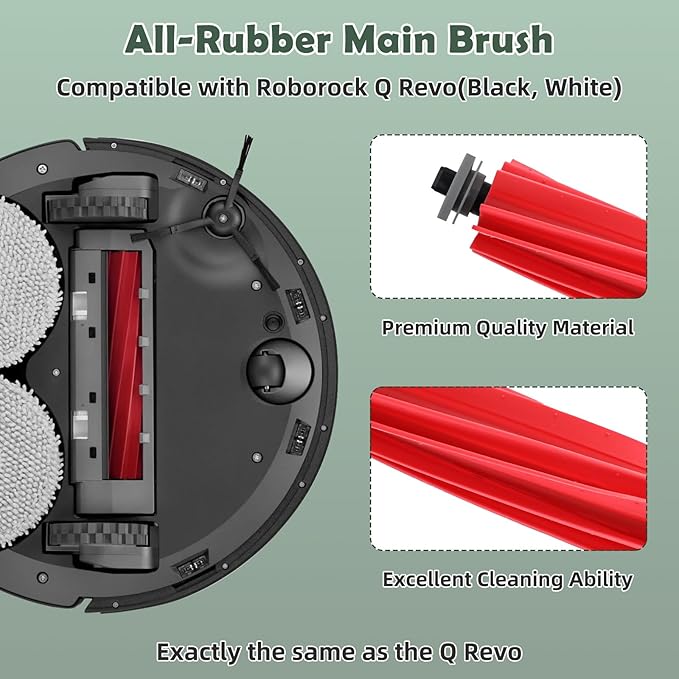 Accessories Kit Replacement for Roborock Q Revo/Qrevo 2R3W, QX Revo/QRT78 Robot Vacuum, 1 Main Brush, 4 Mop Pads, 4 HEPA Filters, 4 Black Side Brushes, 4 Dust Bags, 1 Cleaning Tool
