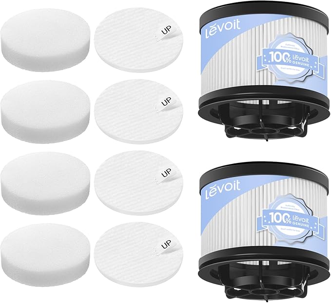 LEVOIT LVAC-300 / LVAC-200 MAX Vacuum Cleaner Replacement Filter, 4 Pre-Motor Filters 2 HEPA Filters, White